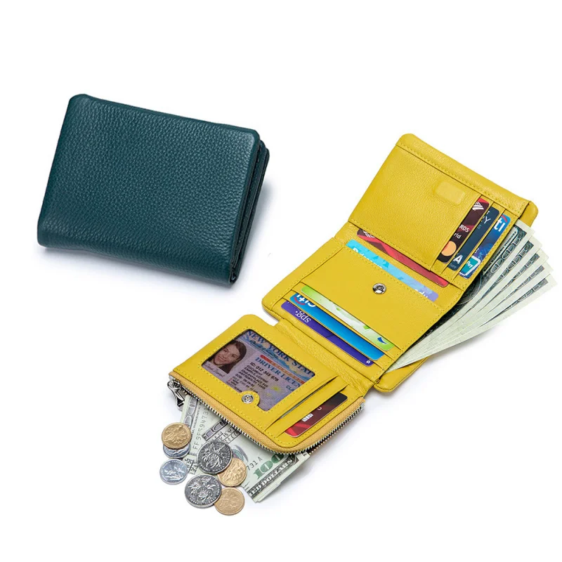 Western Cowhide Leather Large Capacity Short Women Wallet Three Floded Multi Card Slots Purse for Ladies