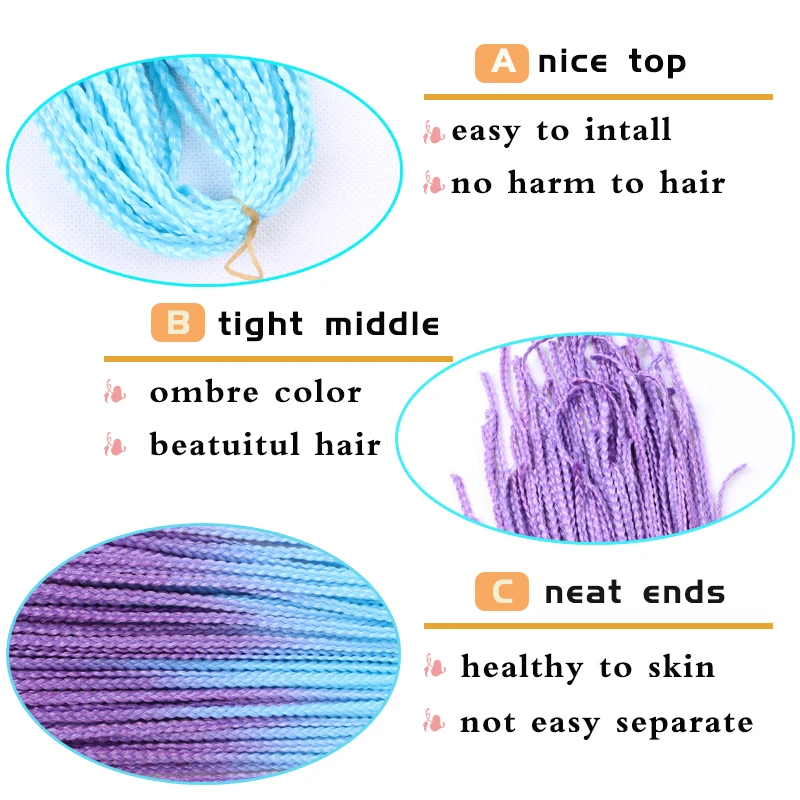 Long Straight Zizi Braids Hair Extensions Synthetic Hair Ombre Colorful 613 Blonde Pink Thin Box Braids Zizi Braids Hair 4