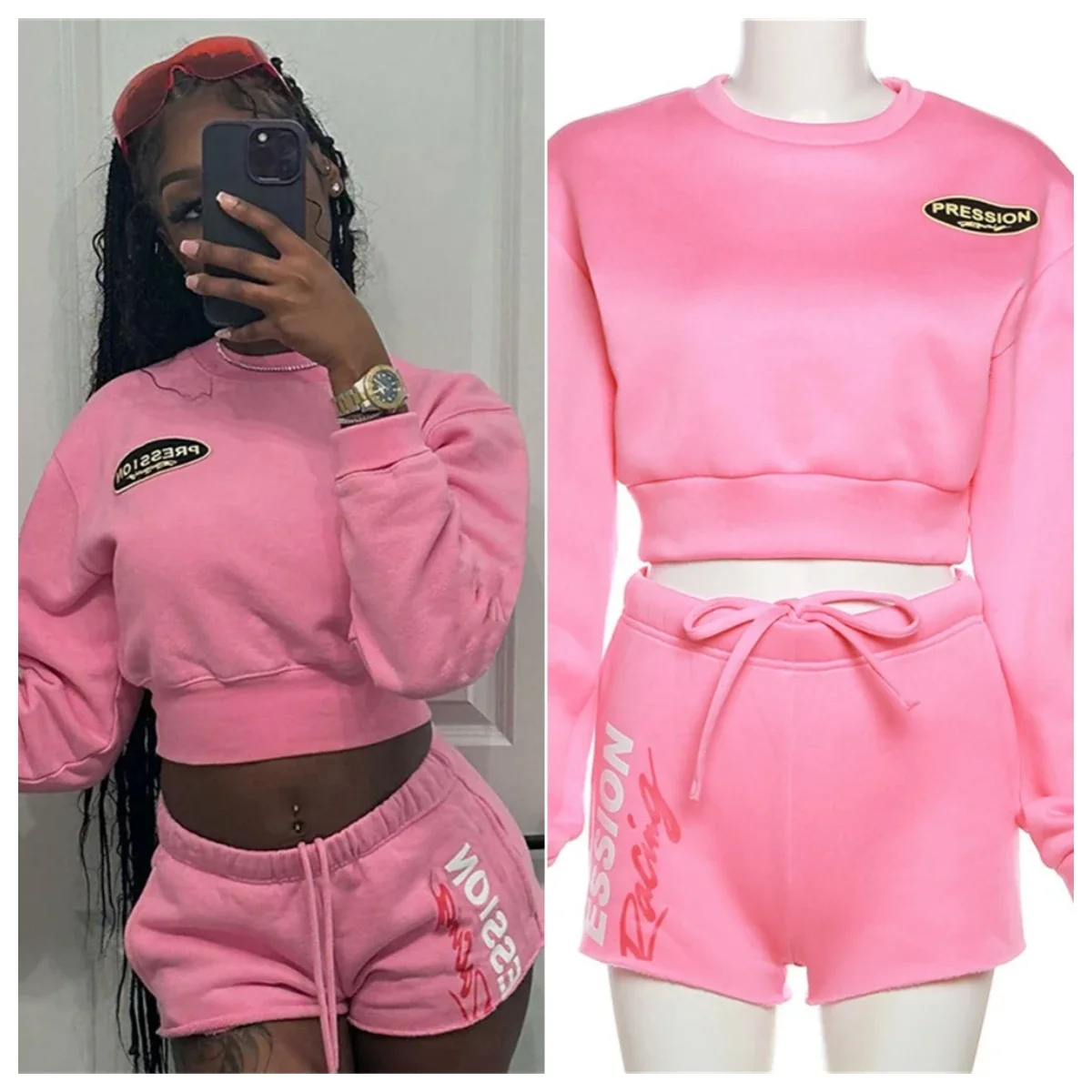 Fall Fashion Pink Letter Printing 2 Two Piece Short Set Causal Street For Women 2023 Long Sleeve Hoodies Booty Shorts Set trainer k9 team k9 unit malinois 2023 men s printing fashion gradient colour hoodies casual comfortable tops sweatpants suit