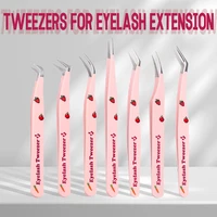 Eyelash Tweezers Pink Strawberry Stainless Steel Superhard Tweezers For Lash Extension High Precision Anti-Static Makeup Tweezer 1