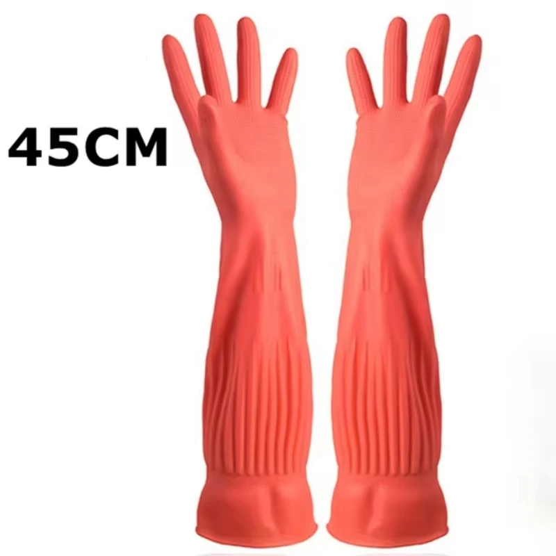 1Pair Lengthen Dishwashing Cleaning Gloves Latex Rubber Waterproof