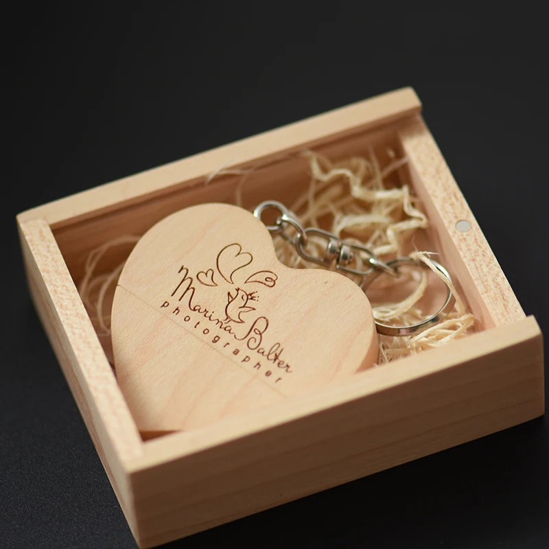 Wooden Heart USB Flash Drive Memory Stick Pen drive Logo Customized Gift - Image 3
