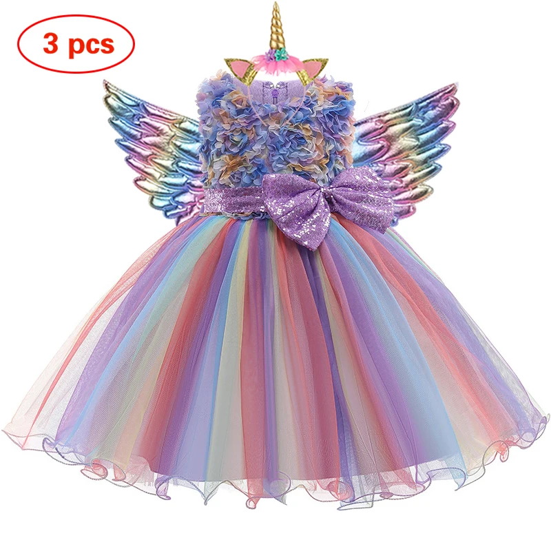 Baby Girls Unicorn Tutu Dress Pastel Rainbow Princess Girls Birthday Party Dress Children Kids Halloween Unicorn Perform Costume