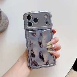 Electroplated Meteorite Patterned Phone Case with Creative Wave Border and Airbag Cover - iPhone 15 (SKY BLUE)