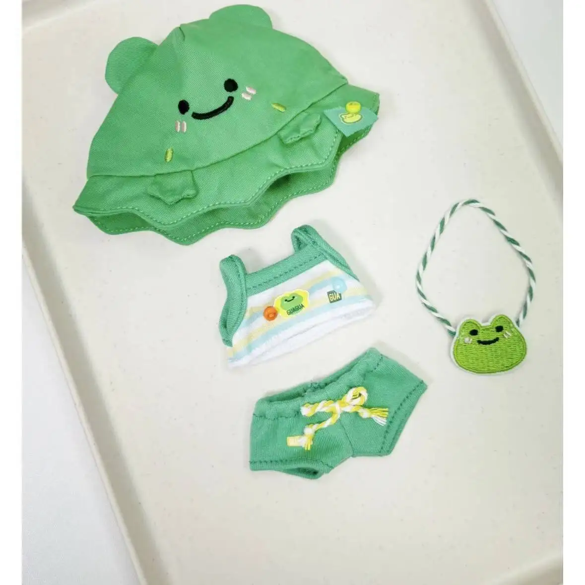 10cm Cotton Doll Clothes Lovely Little Green Frog Set Vest Jumpsuit Climbing Suit Hat Backpack DIY Doll Clothes Accessories