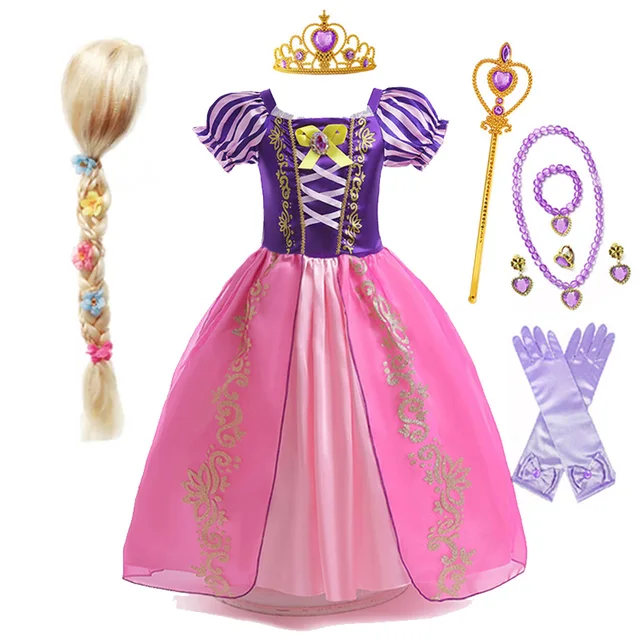 Disney Rapunzel Princess Dress Girl Purple Puff Sleeve Cosplay Tangled Costume Halloween Vestido Kids Birthday Ball Gown Clothes 2