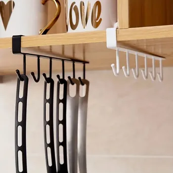 2pcs Multi-Purpose Kitchen Organizer with 6 Hooks and Cup Holder Kitchen Cabinet Sundries Organizer Storage Hanger 1
