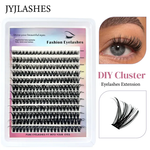 240pcs Cluster Lashes 100% Handmade DIY Lashes Extension 9-16mm Mix Individual Eyelashes D Curl Fluffy Segmented Eyelashes