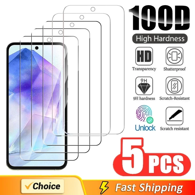 

5Pcs 9H Tempered Glass For Samsung A55 A15 A54 A34 A13 A14 A53 A52 A12 A33 A23 A32 A73 A03 A50 A70 A21S M31 M52 Screen Protector