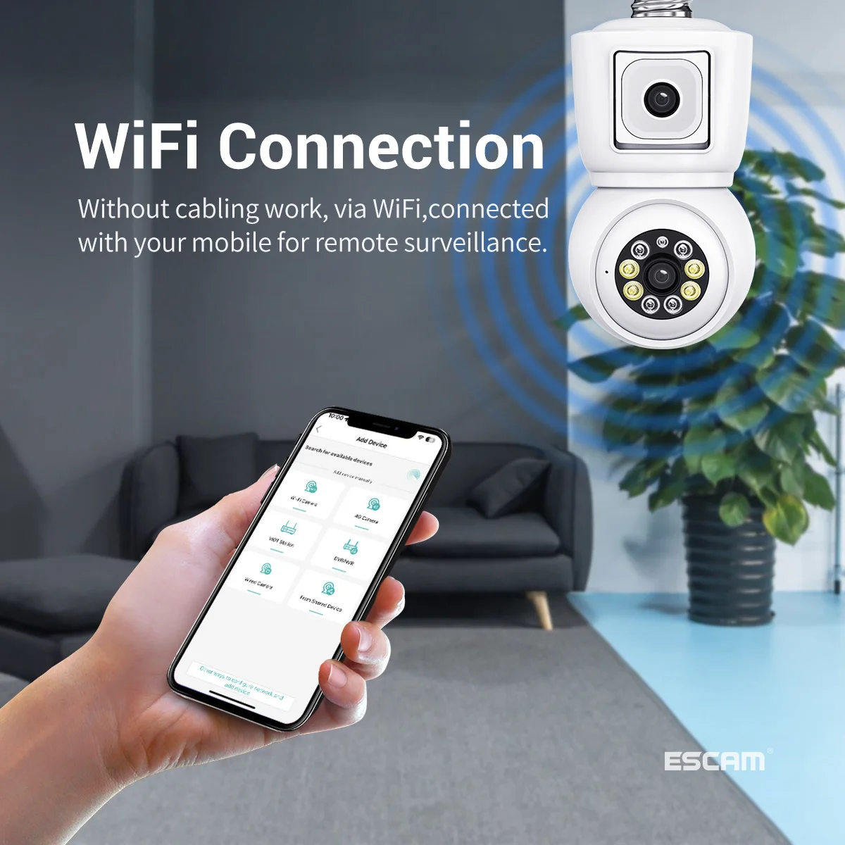 ESCAM QF202 iCsee APP 4MP E27 Dual Lens Wireless PTZ IP Dome Camera Full Color AI Humanoid Detection Security CCTV Baby Monitor images - 6