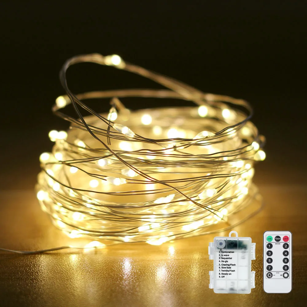 

8 Modes 100 Led Fairy String Light Battery Operated Copper Wire Twinkle Lights With Remote Control Garland Christmas Decoration