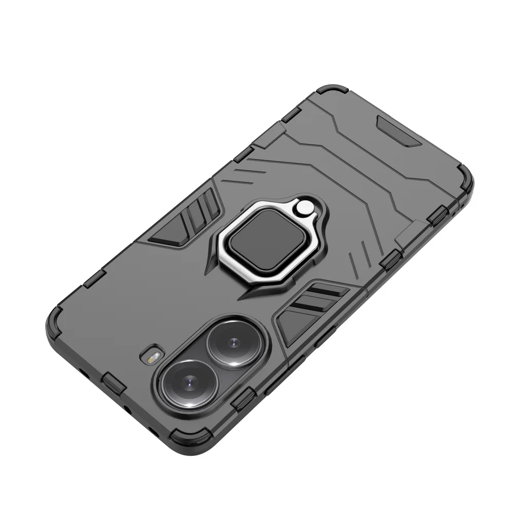 Anti-Shock Hard Plastic Case with Ring Holder and Rugged Armor Heavy Duty Stand