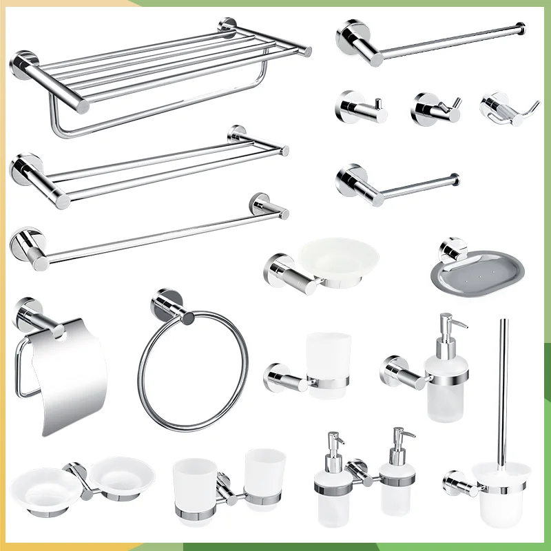 Polished Bathroom Accessories Tissue Paper Holder Robe Hook Soap Dish Holder Towel Rack 304 Stainless Steel Toilet Brush