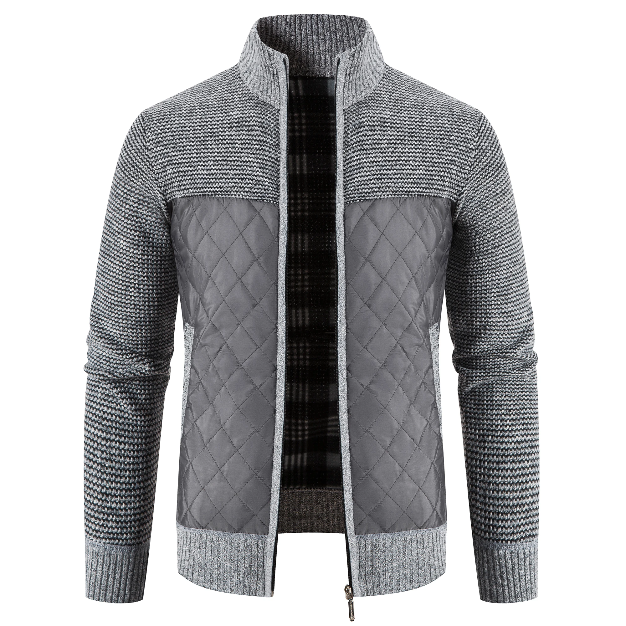 Mens Winter Fleece Jacket Smart Casual Full Zip Cardigans Patchworked Stylish Luxury Plush Coat Thicken Warm Navy Male Jackets