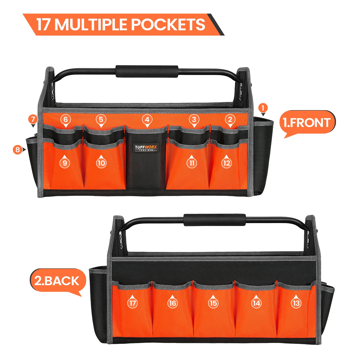 Open Top Tool Organizer 16-Inch Electrician Tool Bag With 26 Pockets - Heavy Duty Open Top Organizer With Shoulder Strap Portable Tool Bags - View #5
