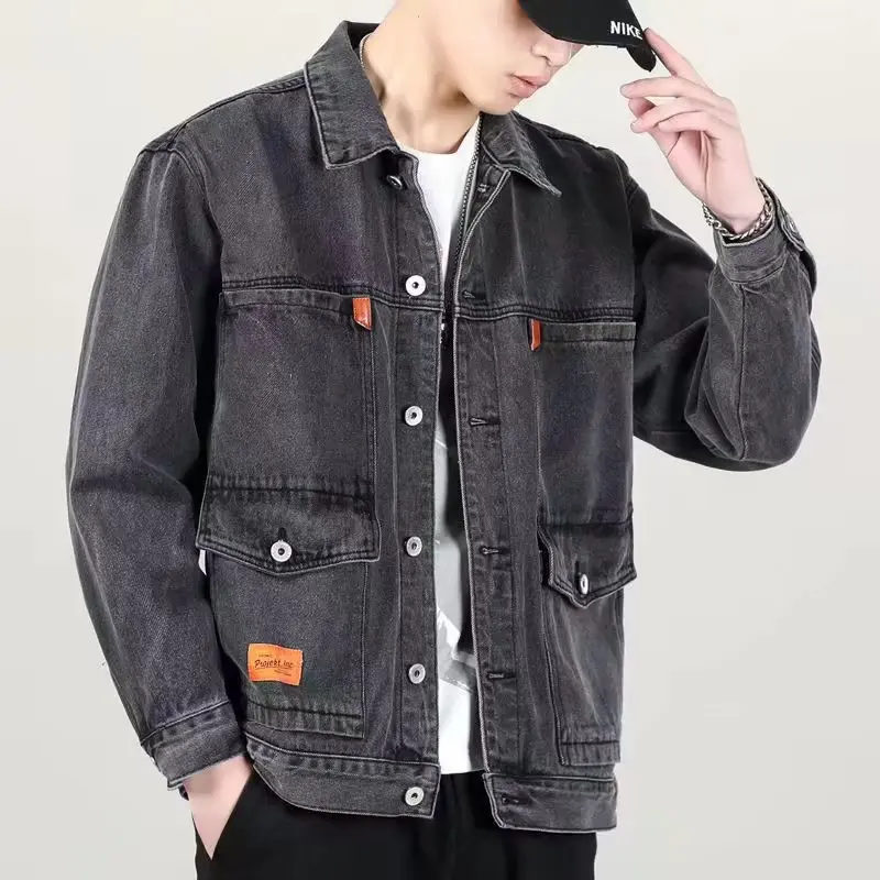 ​
Men’s  Street Jeans Jacket  Retro Distressed Wash  Denim Outerwear www.denim.fit