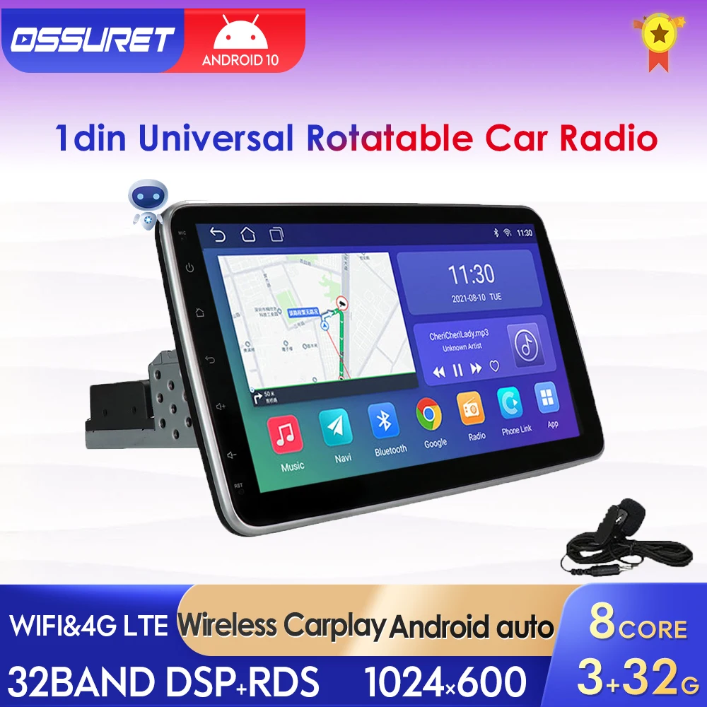 Autoradio 1 Din Android 10.1 écran 10.1'' Inclinable