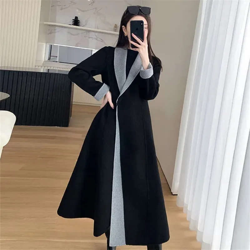 

Куртка женская длинная на одной пуговице, Модный Приталенный топ с отложным воротником контрастных цветов, одежда на весну и осень, ZM116