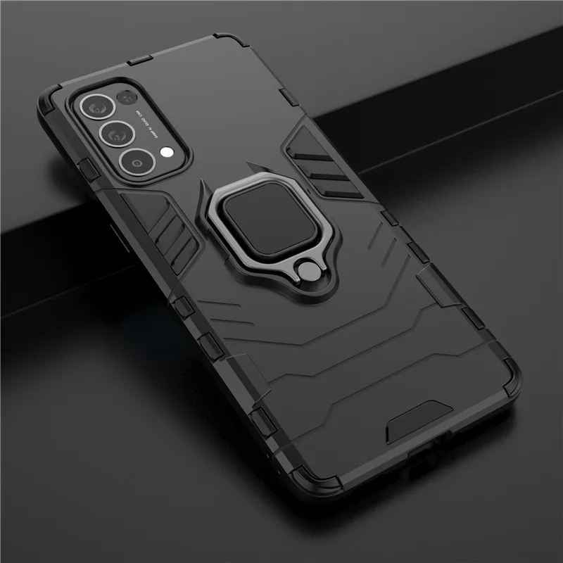 

For OPPO Reno 4 5 Pro Realme 7 7i C17 V11 Case Shockproof Armor Magnetic Ring Stand Car Holder Phone Cover For Find X2 X3 Lite