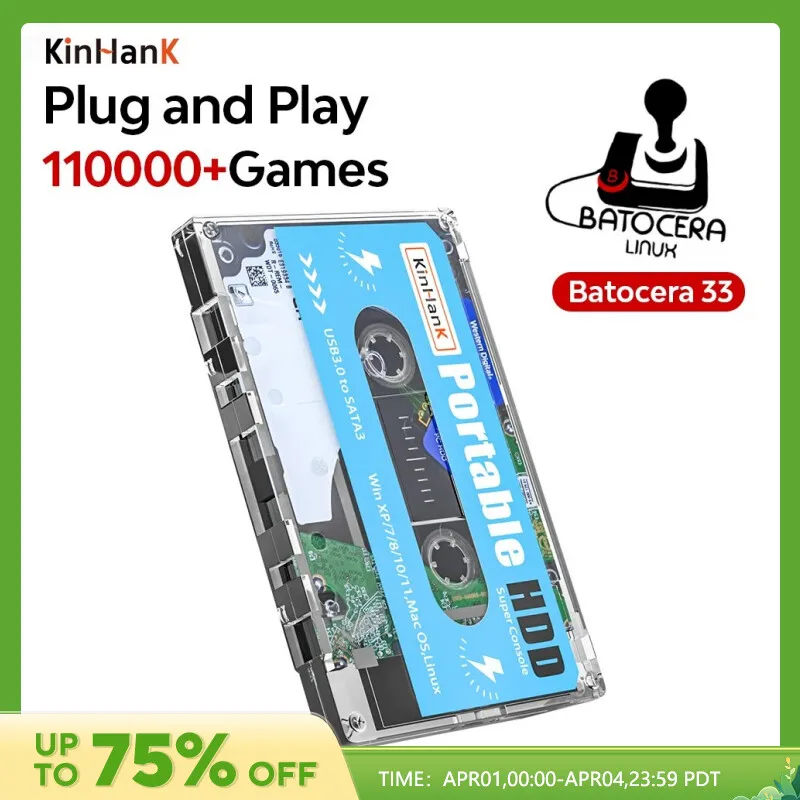 KINHANK Super Consola 500G Gaming HDD 100000 Videojuegos 70 Emuladores para DC/MAME/SS/NAOMI/PS2/PS1 Plug and Play Batocera OS