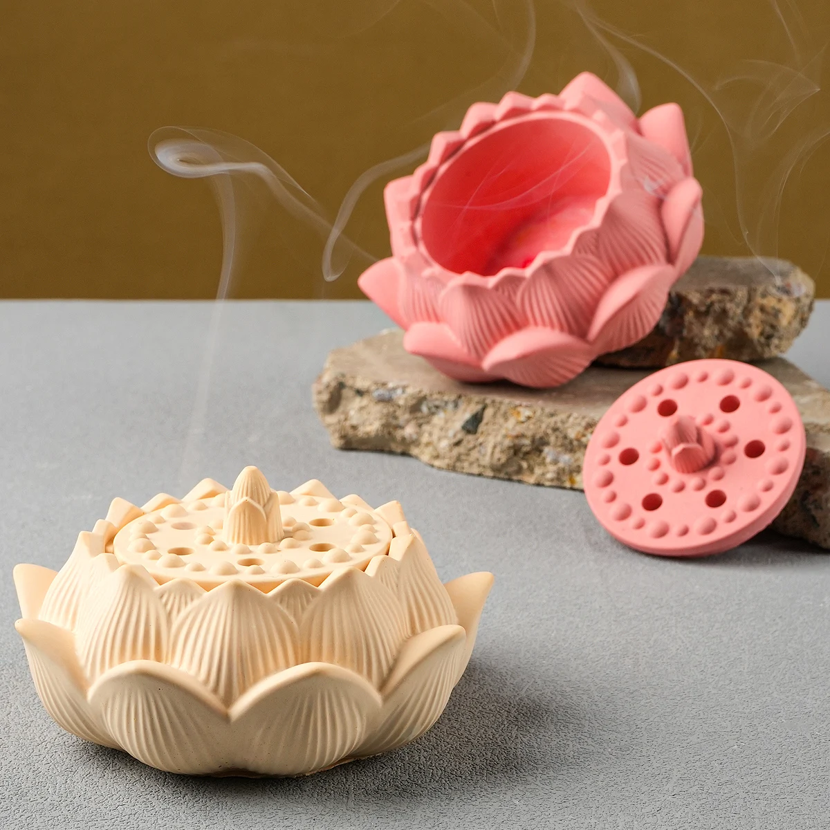 Lotu Incense Burner Silicone Mold DIY Flower Shape Plaster Resin Storage Box Molds Candle Jar Craft Making Home Decor Vase Mould silicone mold
