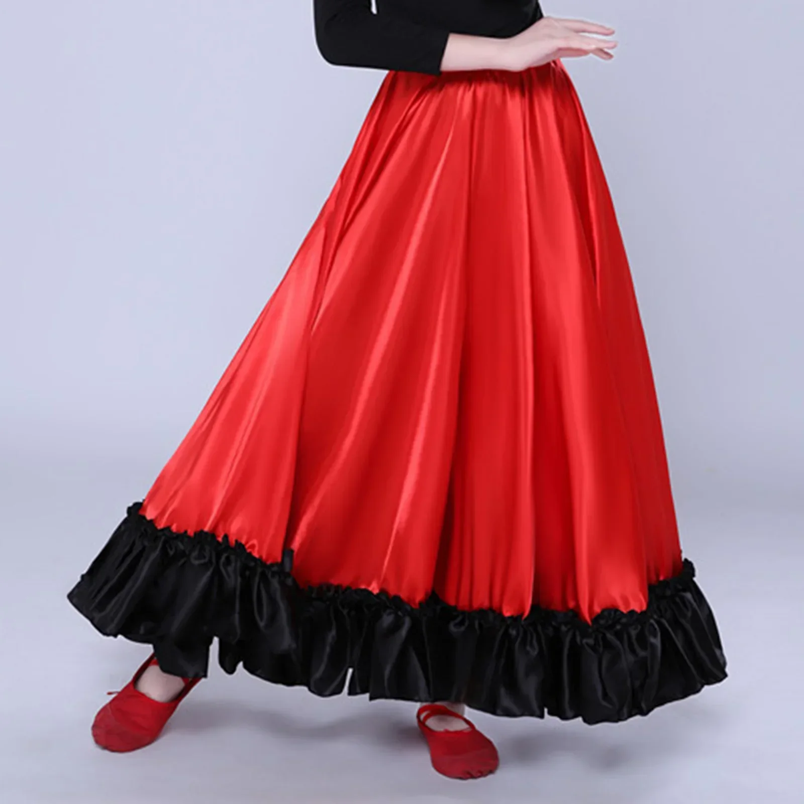 Kids Girls Spanish Paso Doble Matado Skirt Flamenco Latin Dance Stage Performance Costume Big Swing Ruffled Hem Skirt Dancewear kids flamenco skirt