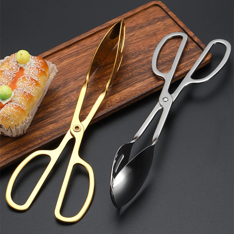 304 Stainless Steel Food Tongs Meat Salad Bread Serving Clip Golden Anti-Scald Handle Scissors Clamp Kitchen Accessories food tongs