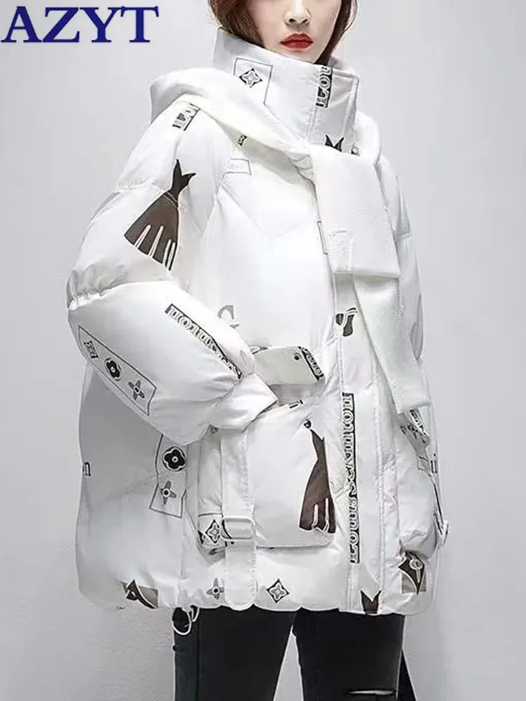 

Зимняя теплая пуховая куртка с капюшоном, женское модное плотное пуховое пальто с принтом 2024, женские повседневные парки, зимняя куртка, верхняя одежда