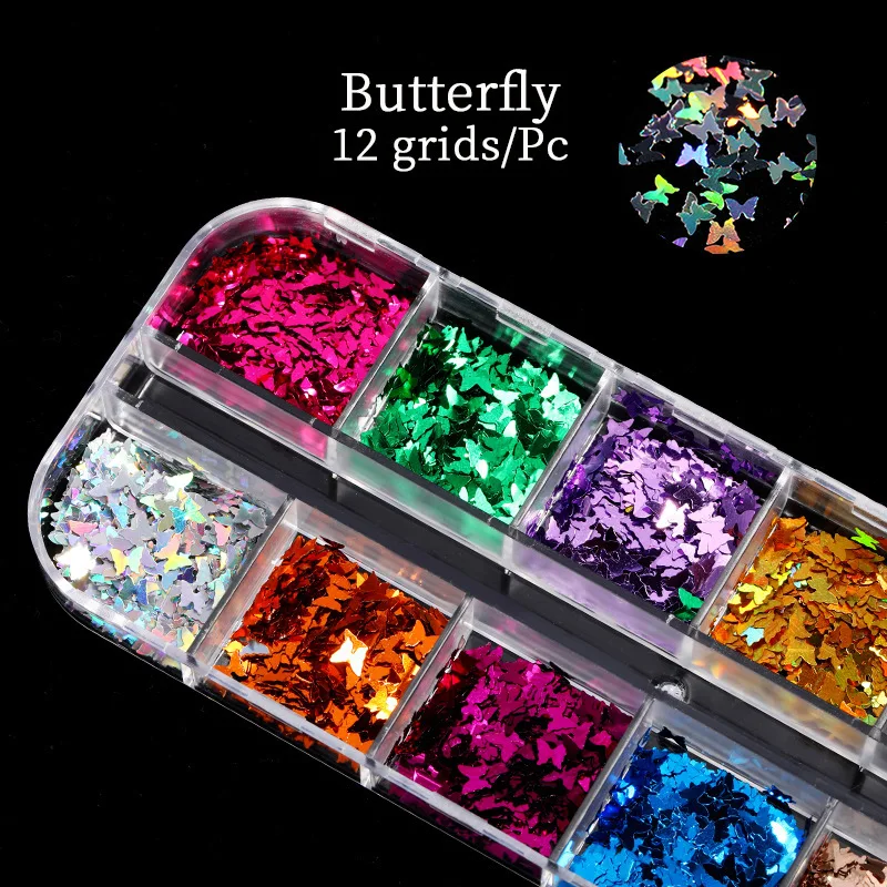 Holographic Butterfly  Heart Multi Shape  Laser Symphony Butterfly Sequins 3D Colorful Sequins Manicure  Nail Art Decoration