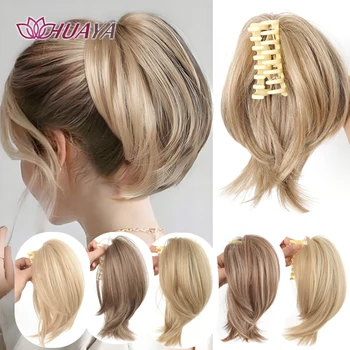 Synthetic Claw Clip Ponytail Hair Extensions Messy Short Straight Ponytail Blonde Brown Heat Resistant Pony Tail Fake Hair Chign