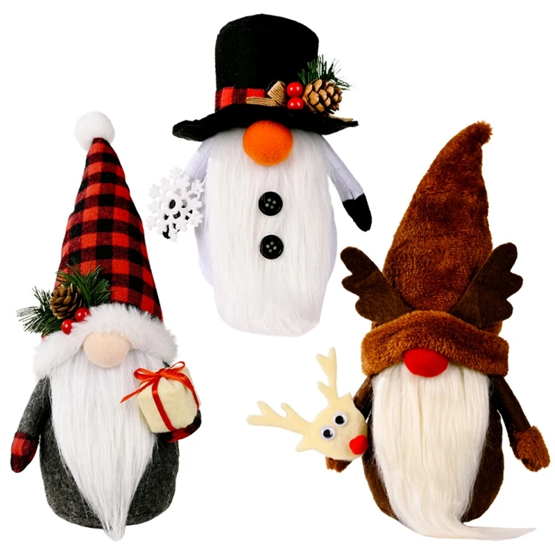 

3pcs Christmas Gnome Plush for Doll Snowman Elk Santa Tomte Elf Toy Xmas Table D