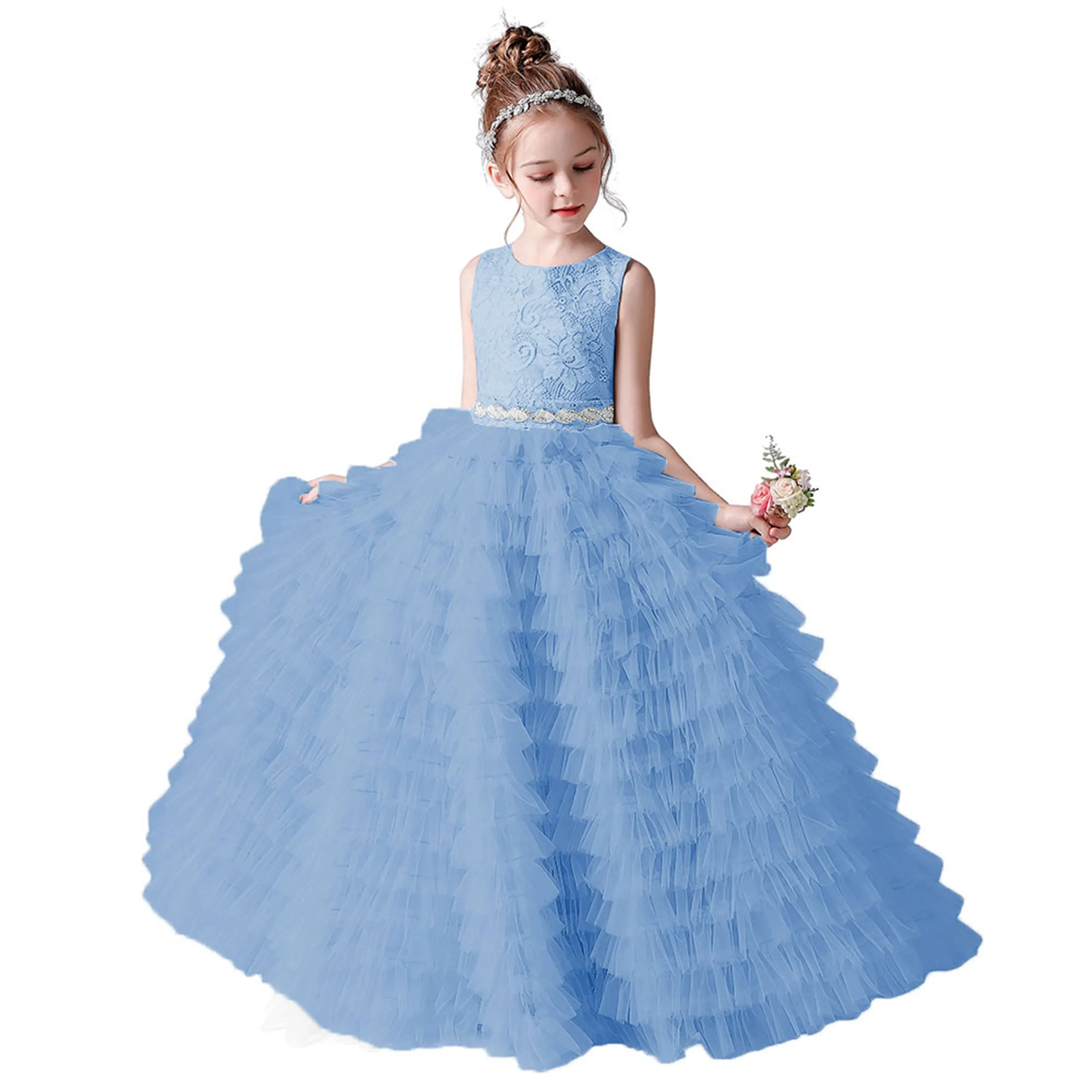 

Dideyttawl Tulle Princess Flower Girl Dresses For Birthday Party Lace Concert Junior Bridesmaid Gown Puff Skirt