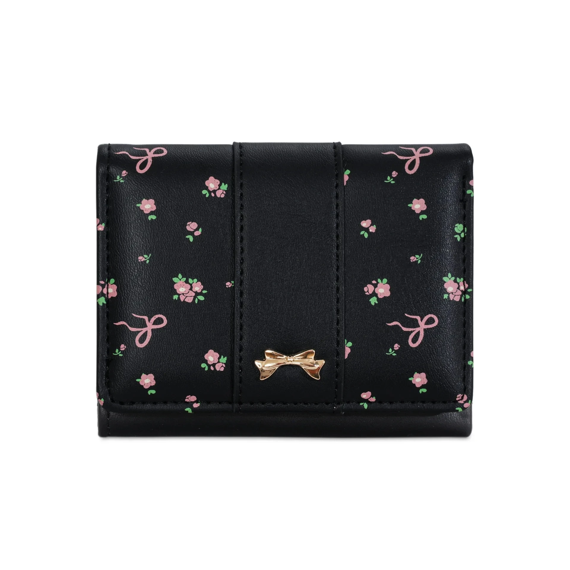 Chic Floral Bow Women's Tri-Fold Wallet with Multi-Card Slots
