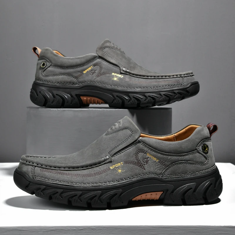 

Luxury Brand Mens Cowhide Loafers Genuine Leather Men Casual Footwear Non-slip Man Hiking Shoes Male High Quality Driving Shoes