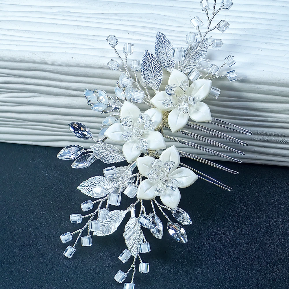 Wedding Hair Comb Clip Bridal Crystal Wedding Hair Accessories for Brides and Bridesmaid Silver
