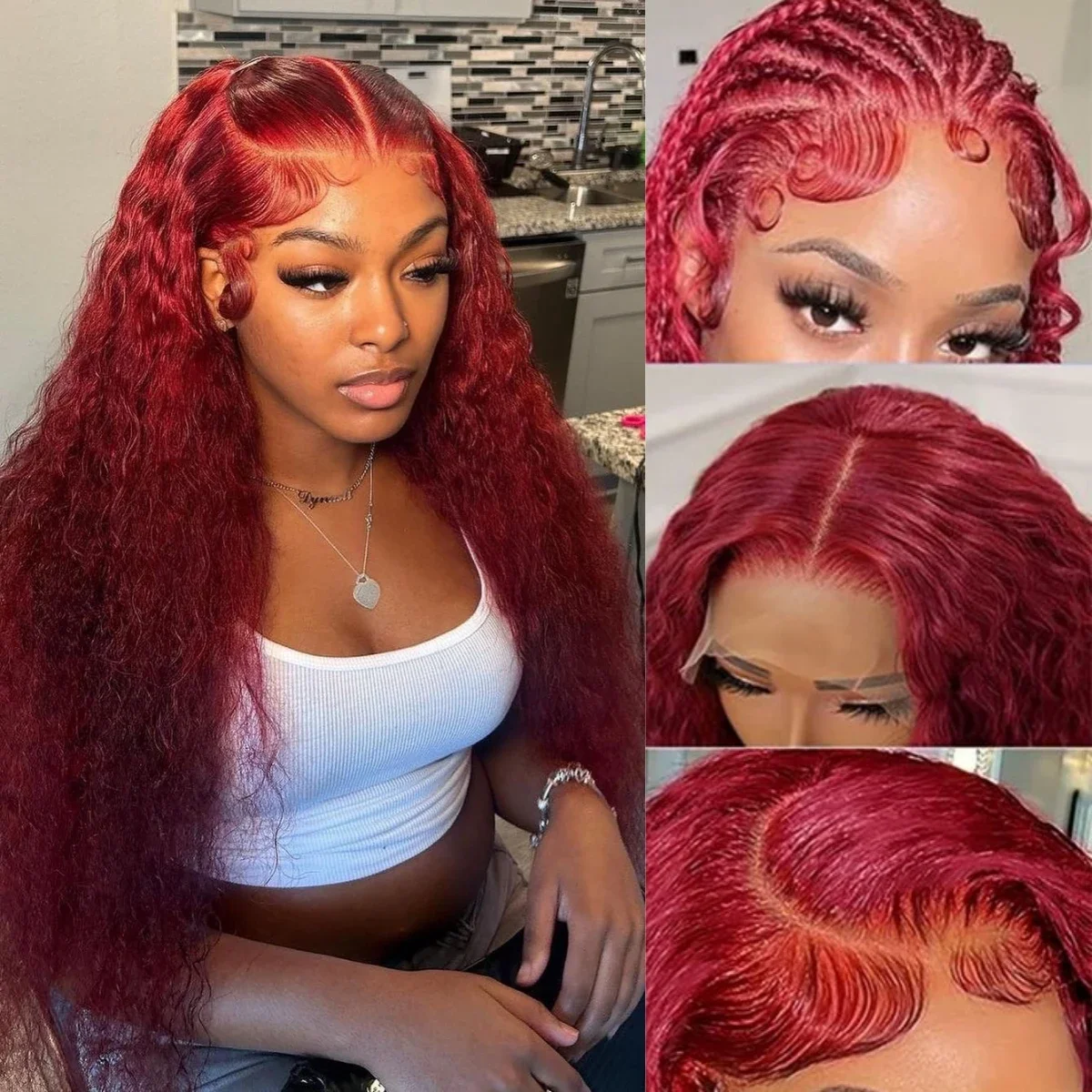 12A Water Wave Bundles With Frontal 99J Burgundy Wet and Wavy Virgin Curly Loose Deep Wave Human Hair Bundles With Closure human hair bundles human hair closure