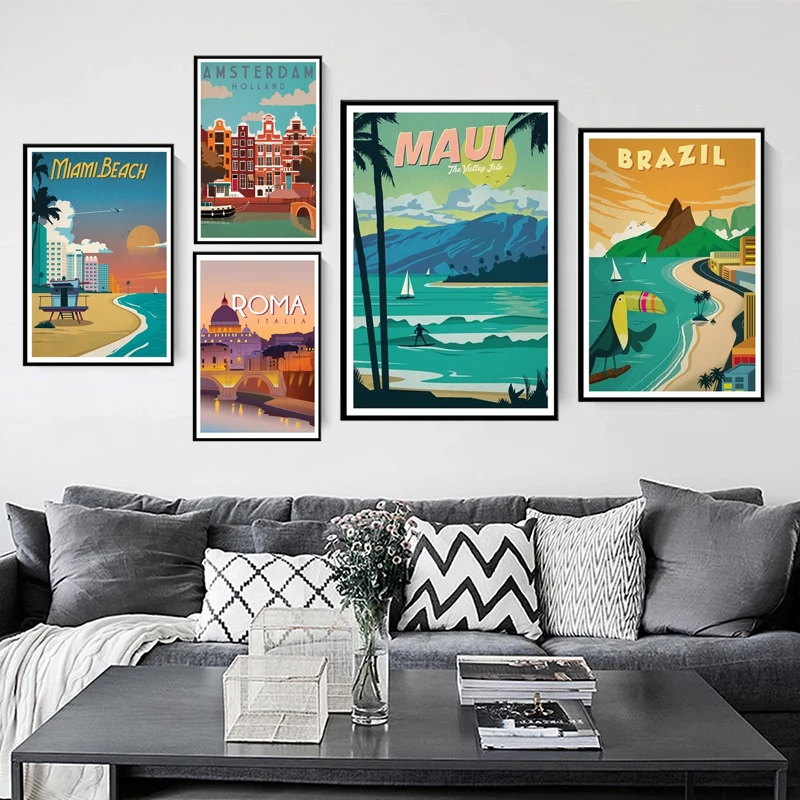 Anime Travel City Landscape Poster New York London Decorative Prints Wall Art Canvas Pictures for Living Room Interior Paintings | Дом и сад