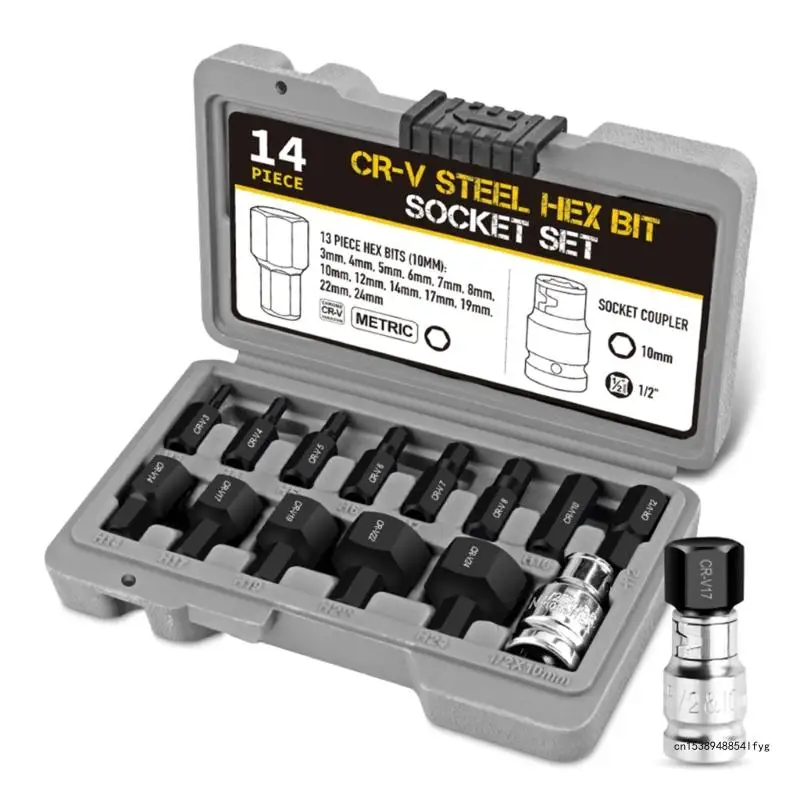 다용도 14Pcs 육각 비트 임팩트 소켓 세트 (12.5mm) 래칫 렌치 전동 공구 3mm.4mm.5mm.6mm.7mm에 적합