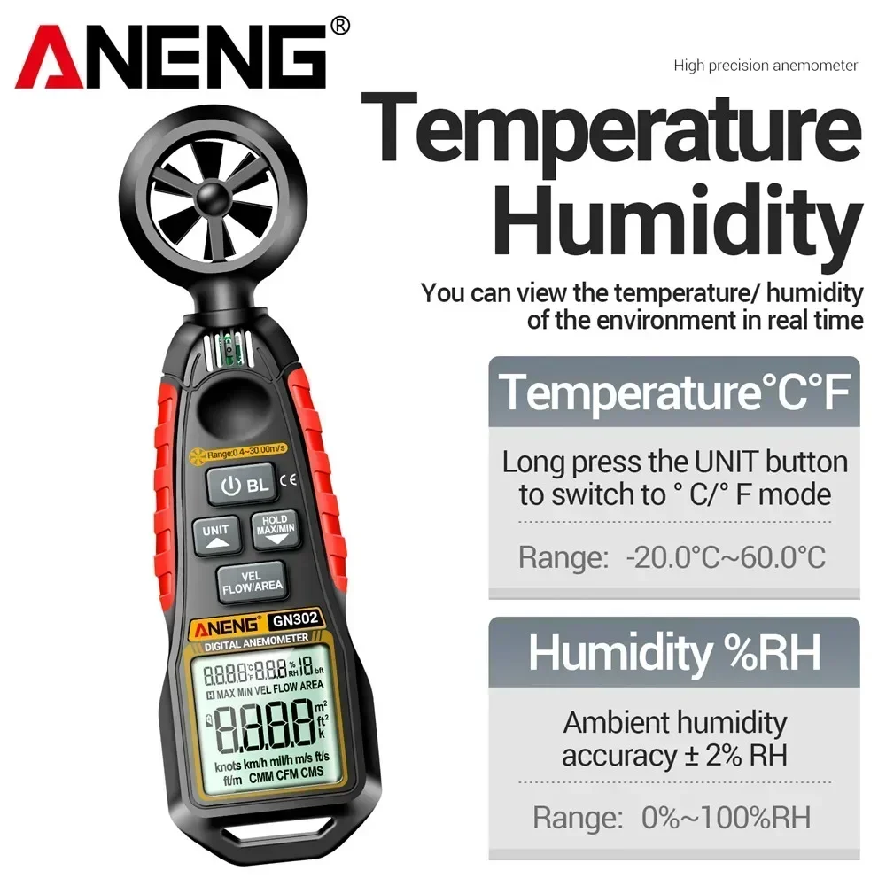 【Best SKU活动价 Guaranteed】 ANENG Digital Anemometer 0.4-30m/s Wind Speed ...