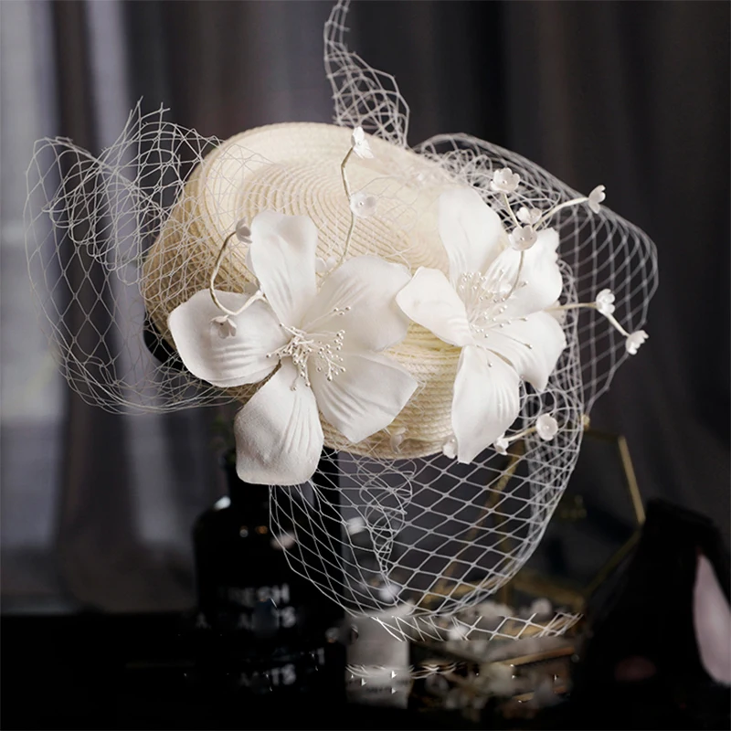 French Forest Vintage Fairy Hand made Flower Veil Top Hat Bridal Headwear Wedding Dress Photography Accessories hair accessories,bridal hair accessories