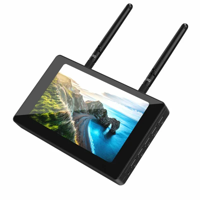 FPV 모니터 5.8G 48CH 5인치 디스플레이 하이라이트 HD 수신기 낮은 대기 시간(비디오 녹화 포함) 내장 4000mAh 배터리