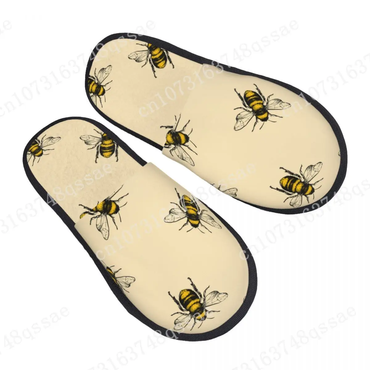 

Fur Slipper For Women Men Fashion Fluffy Winter Warm Slippers Honey Bee Engraving Print House Shoes