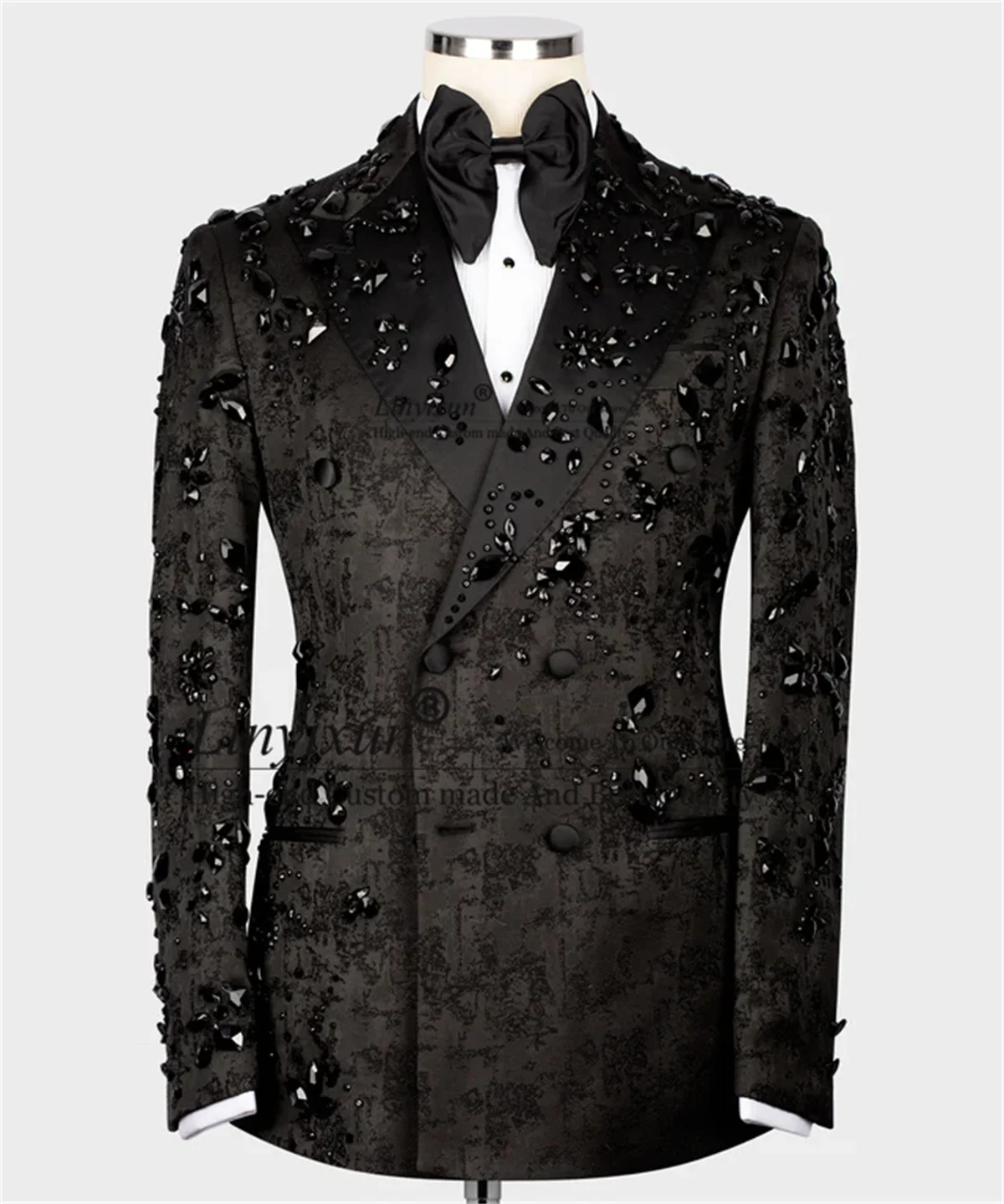Fashion Jacquard Men Suits Customized Wedding Groom Tuxedos With Beaded Crystal 2 Pieces Sets Male Prom Party Blazer ropa hombre 3