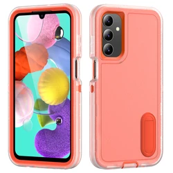 Heavy Armor Shockproof Phone Case with Hard Plastic Frame and Soft TPU Back Cover - A27 5G or A37 5G (Clear - Orange)