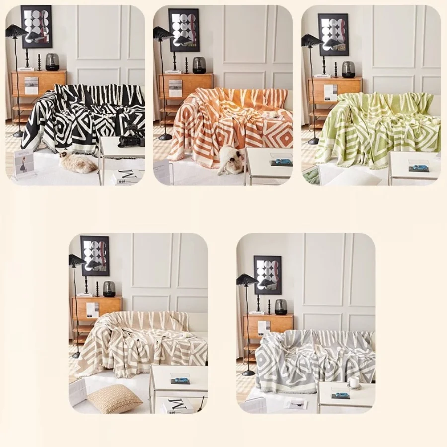Boho Style Chenille Sofa Towel with Tassels, Double-side, for Living Room Camping Picnic Large Blanket Leisure Relax Beach Towel 6