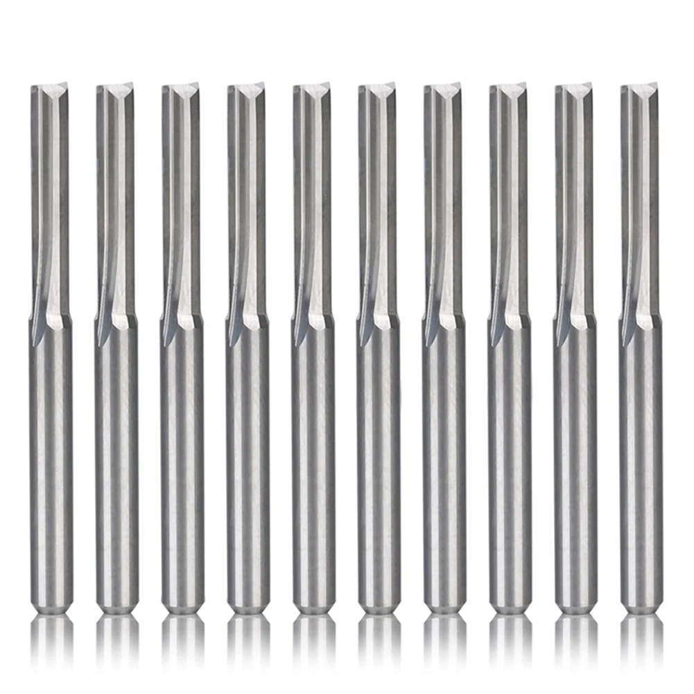 2 Flute Cnc Router Bits 3.175Mm Straight Slot Tungsten Steel Milling Cutter for Wood Plastic 10Pcs