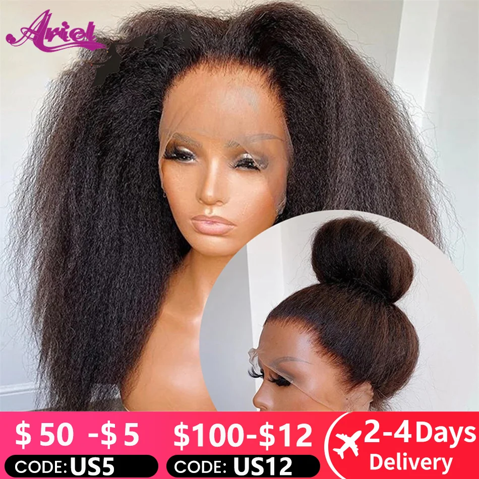 13x4 Kinky Straight Curly Lace Front Human Hair Wigs For Woman Yaki Transparent Lace Frontal Closure Wig Pre Plucked