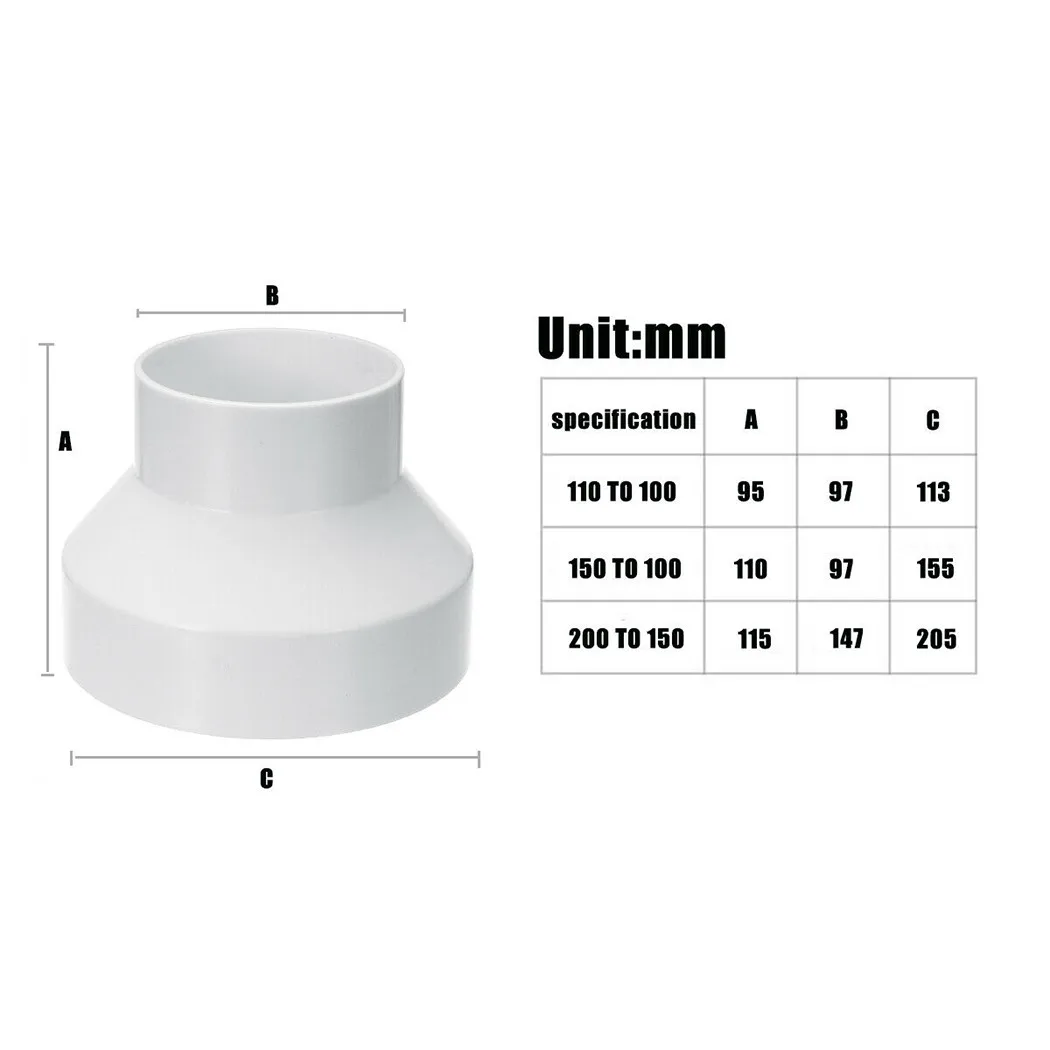 110 To 100/150 To 100/200 150 mm Ventilation Pipe Reducer Adapter Pipe Fittings ABS for Air Ventilation Systems Vents Parts ventilation pipe reducer