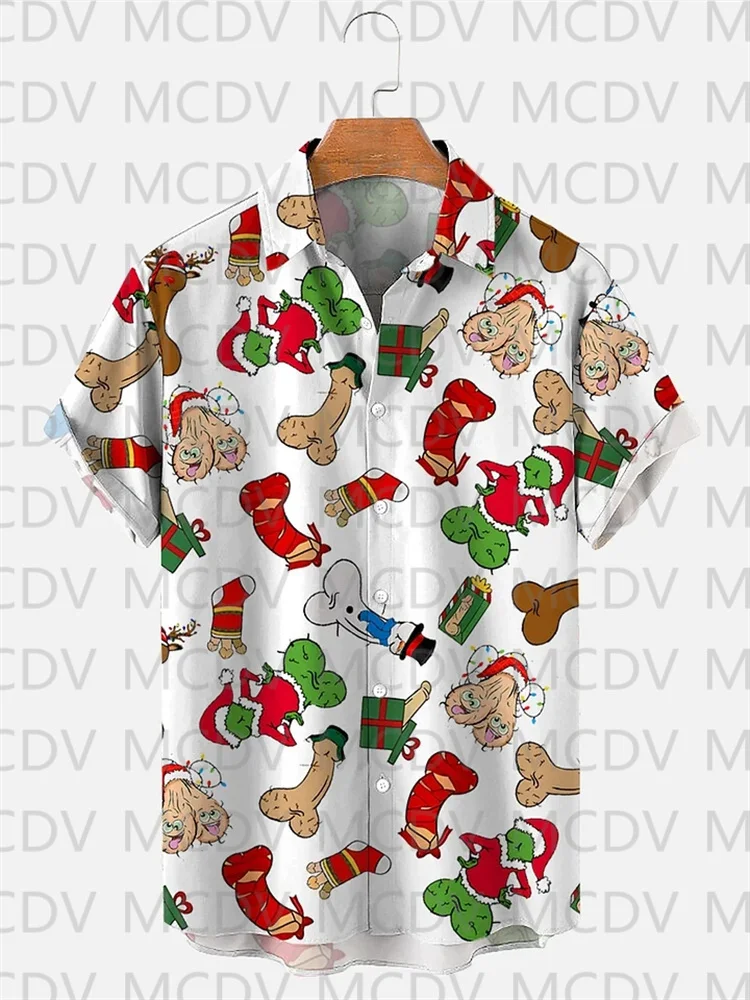 Men's Rainbow Christmas Funny Print Casual Shirt Oversized Stretch Music Car Aloha Shirts