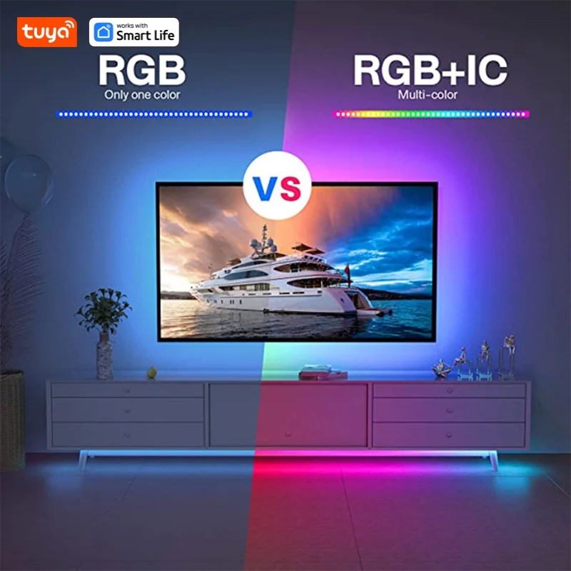 Tuya Smart RGB + IC LED Strip Lights, APP, Music Sync, Decorações para o Natal e Halloween 3